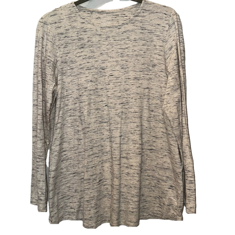 Pure Jill by j jill Cotton Long Sleeve Tunic Tee Large Beige Gray Navy Heathered